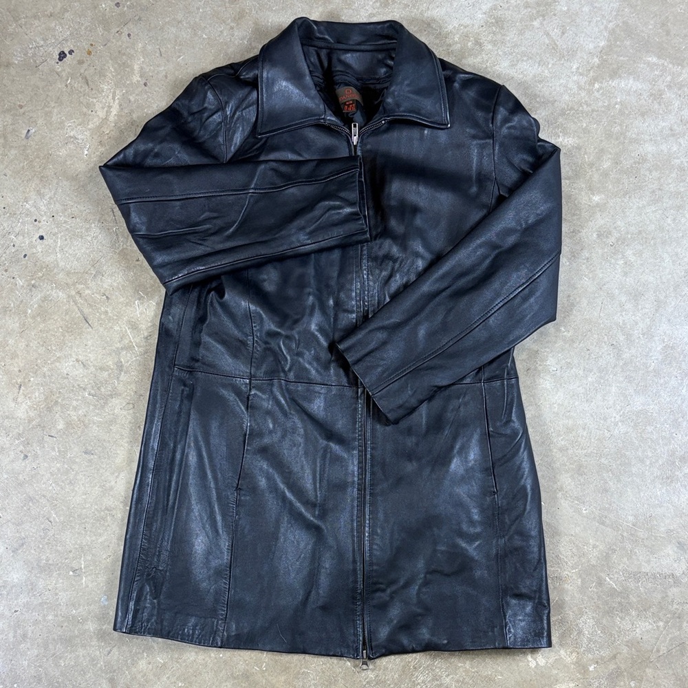 Danier Black Leather Trench Coat Medium